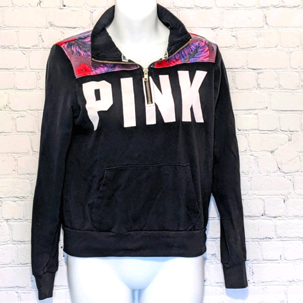 PINK Hawaiian Floral Graphic Pullover 1/2 Zip XS